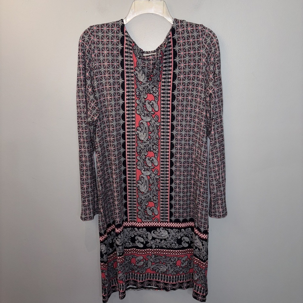 J.Jill Midi Shift Dress L Multicolor‎ Geometric Paisley Long Sleeve Stretch
